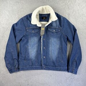 Lee Jean Jacket Mens Small Blue Denim Sherpa Lined Snap Trucker Bomber Biker NEW